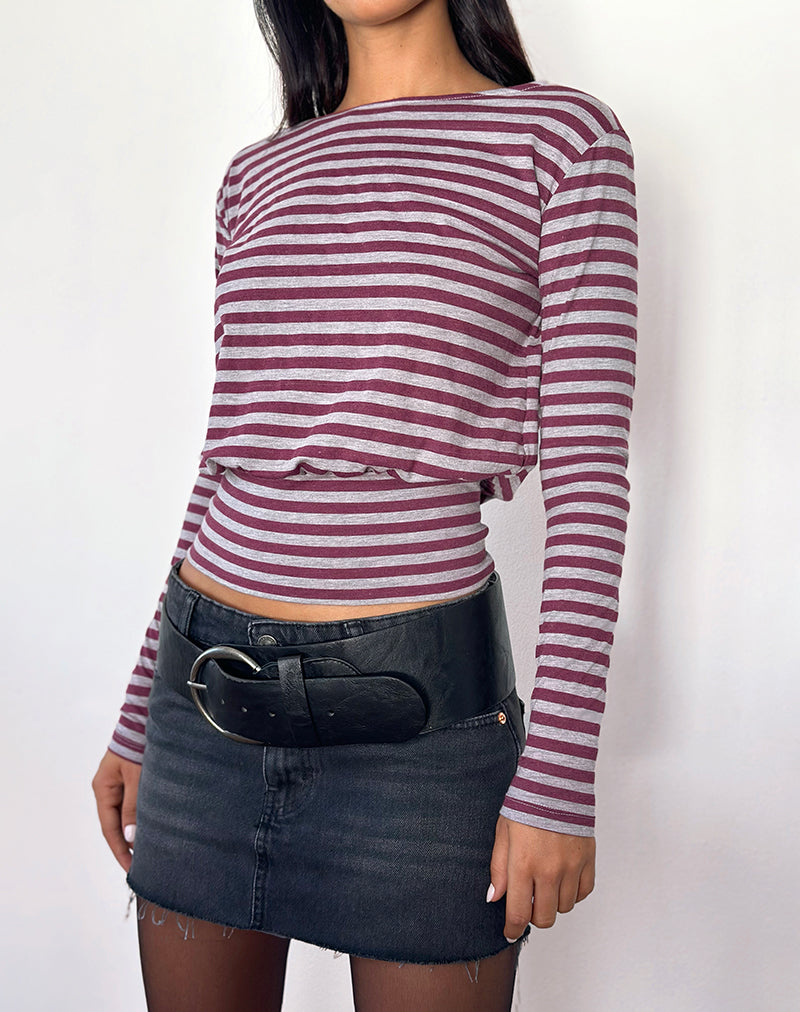 Image of Zahir Langärmeliges Top in Burgund und Grau gestreift