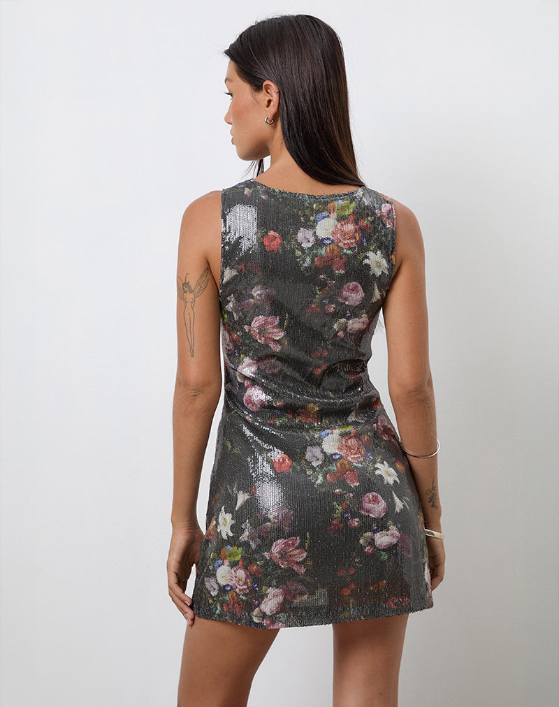 Image of Zahira Minikleid aus Pailletten Vintage Flower