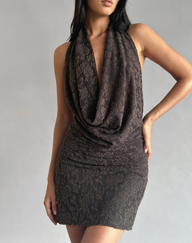 Image of Zari Mini-Kleid mit Rundhalsausschnitt aus Jacquard-Strick Braun