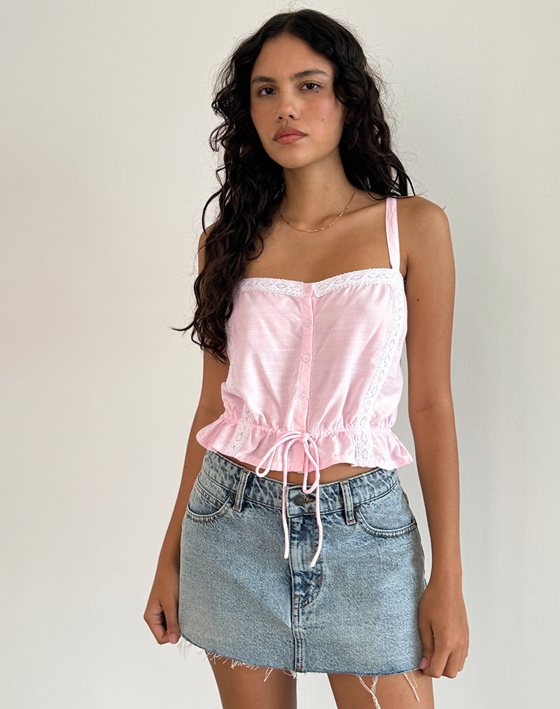 Zaria Krawatten-Top in Hellrosa mit weißem Saum