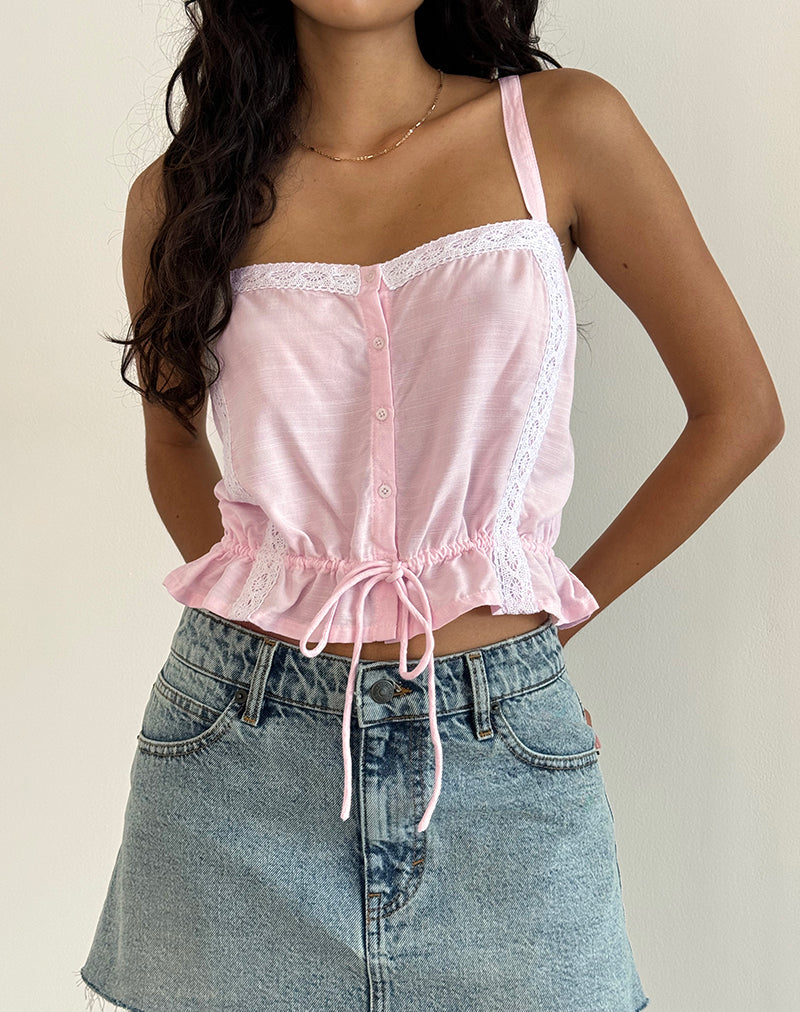 Zaria Krawatten-Top in Hellrosa mit weißem Saum