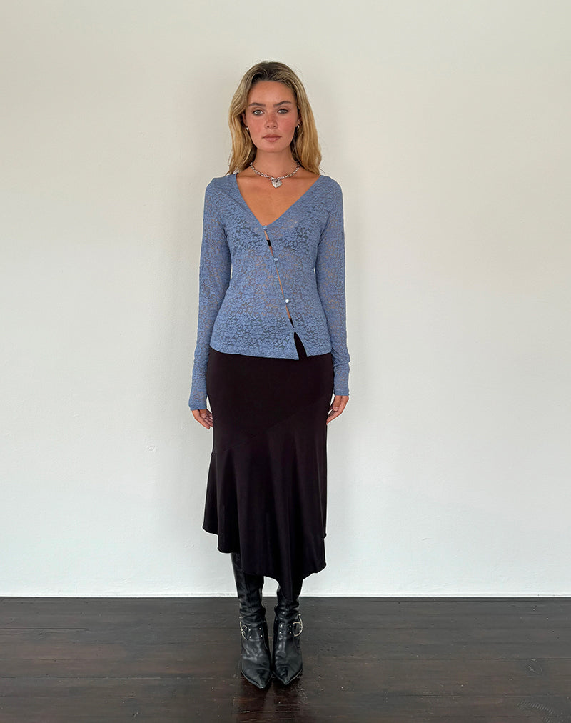 Image of Zatin Asymmetrische Strickjacke aus mondscheinblauer Spitze
