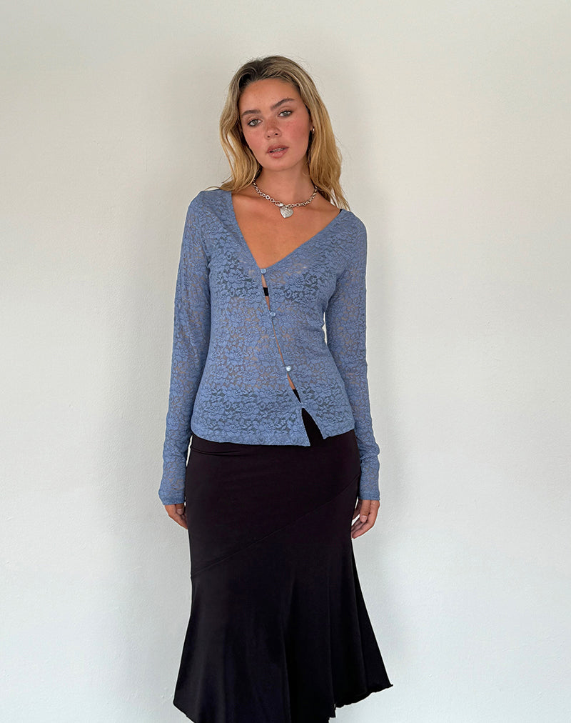 Image of Zatin Asymmetrische Strickjacke aus mondscheinblauer Spitze