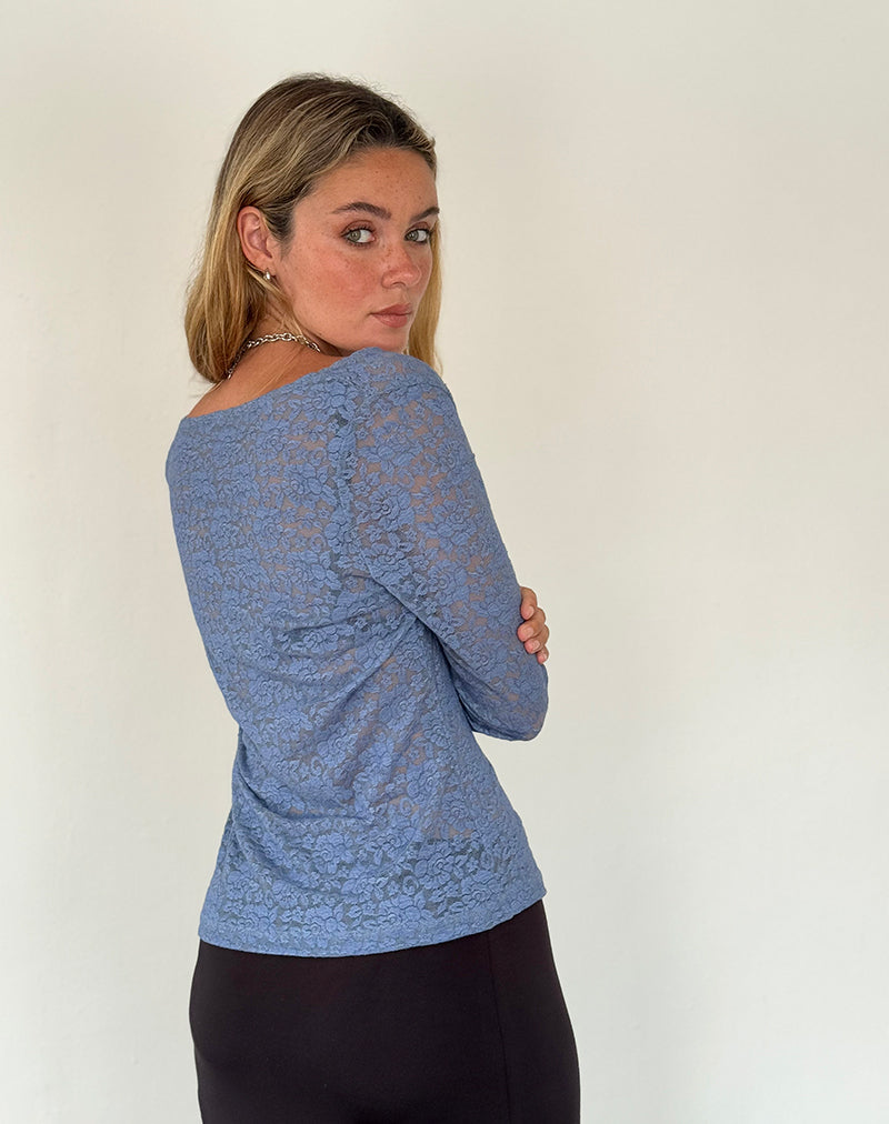 Image of Zatin Asymmetrische Strickjacke aus mondscheinblauer Spitze