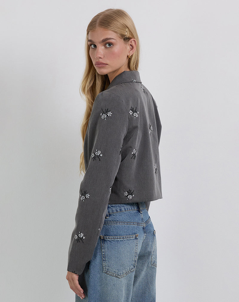 Image of Zedari Jacke mit floraler Stickerei Tailoring Charcoal