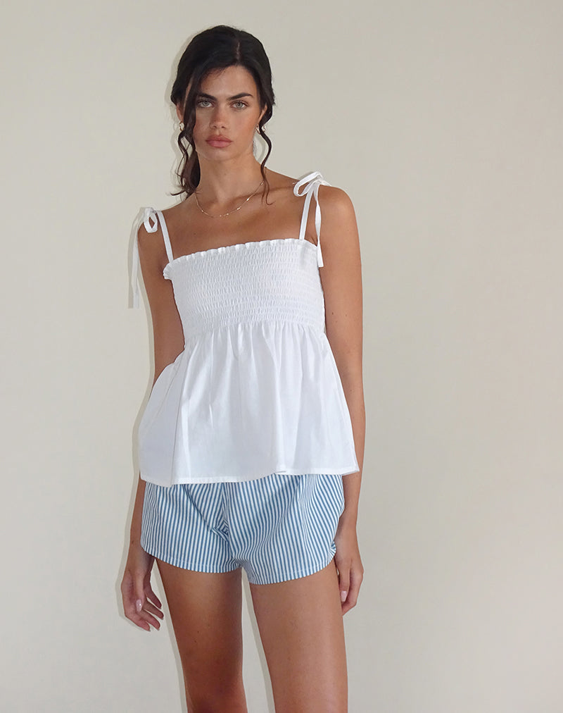 Zerah Gerafftes Cami-Top aus Popeline Weiß