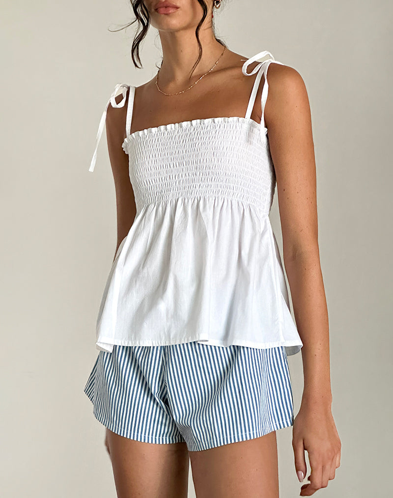 Zerah Gerafftes Cami-Top aus Popeline Weiß