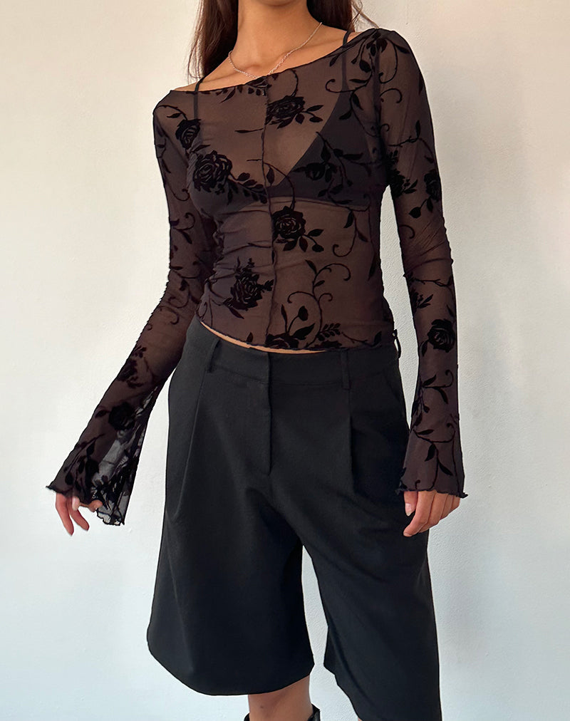 Image of Zerlin Ungefüttertes langärmeliges Top in Rose Flock Schwarz