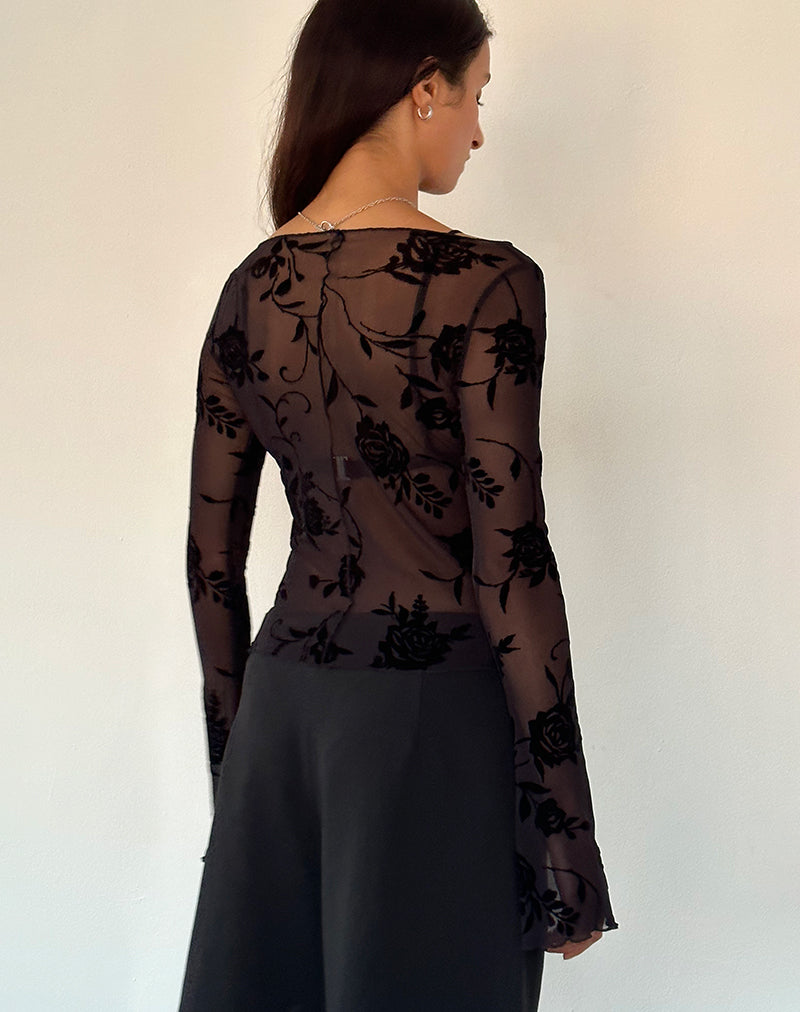 Image of Zerlin Ungefüttertes langärmeliges Top in Rose Flock Schwarz
