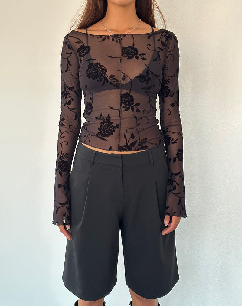 Image of Zerlin Ungefüttertes langärmeliges Top in Rose Flock Schwarz