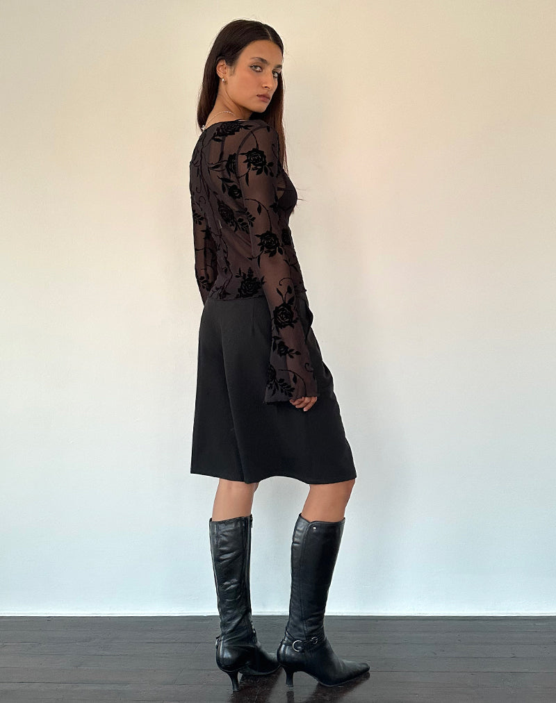 Image of Zerlin Ungefüttertes langärmeliges Top in Rose Flock Schwarz