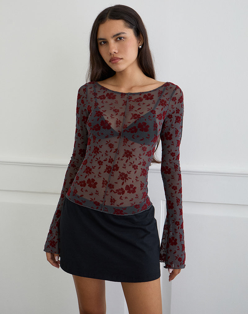 Zerlin Top in Garden Floral Blau Grau