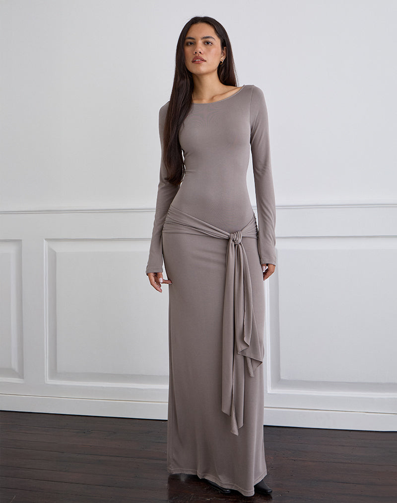 Image of Zeya Maxikleid aus Cupro Taupe Grau