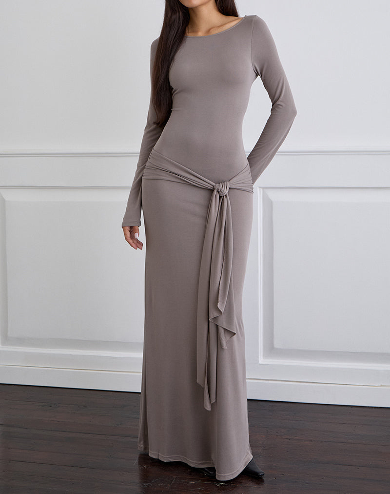 Image of Zeya Maxikleid aus Cupro Taupe Grau