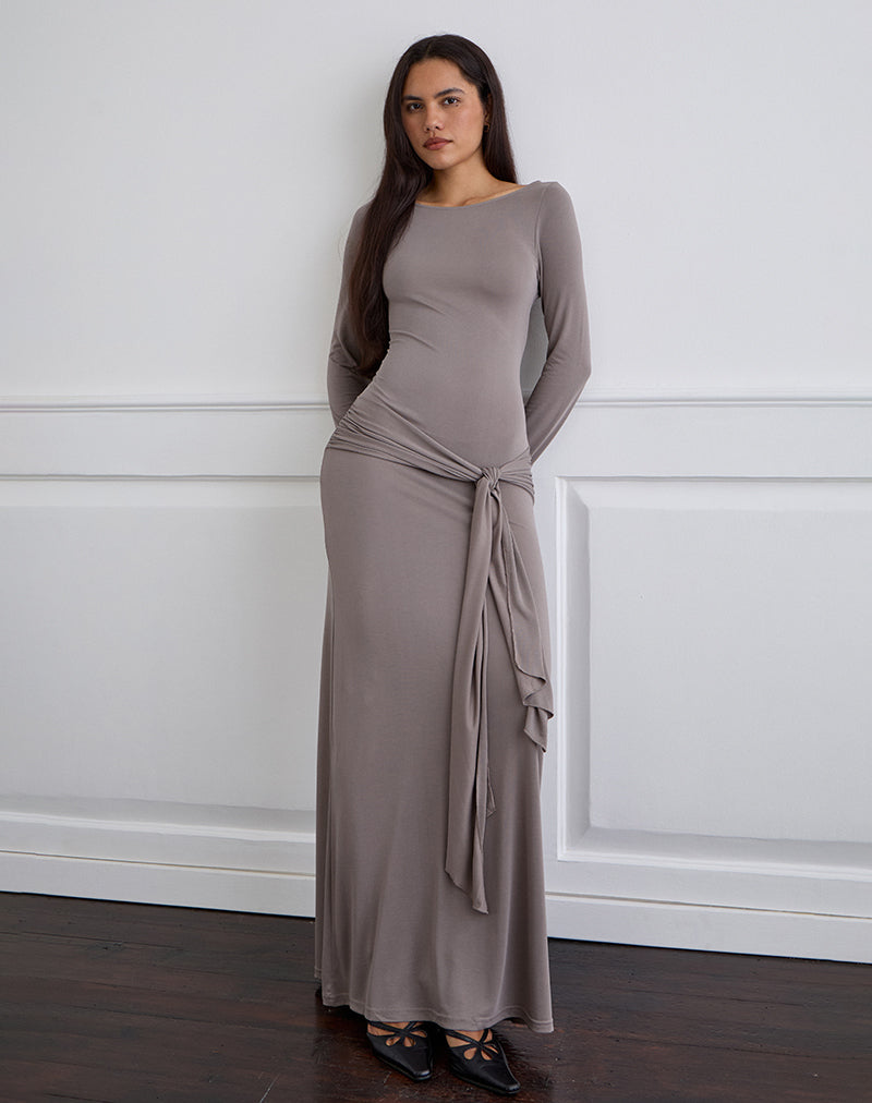 Image of Zeya Maxikleid aus Cupro Taupe Grau