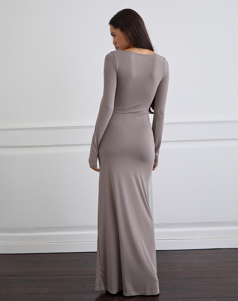 Image of Zeya Maxikleid aus Cupro Taupe Grau
