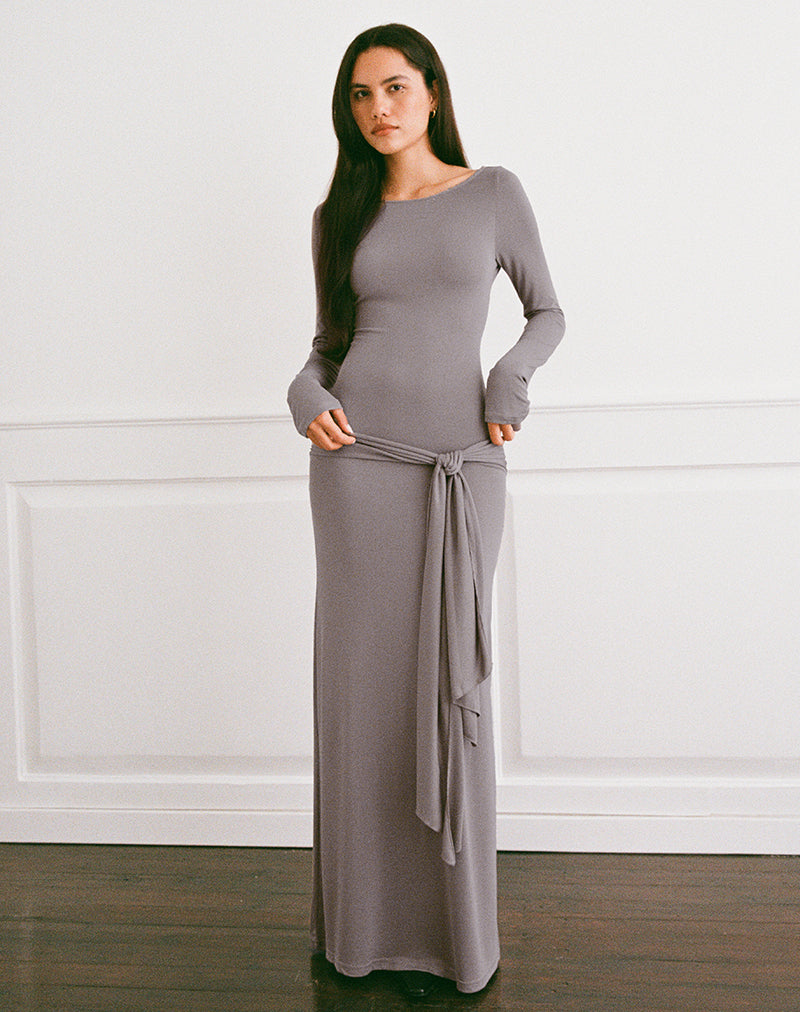 Image of Zeya Maxikleid aus Cupro Taupe Grau