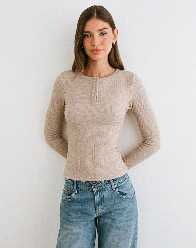 Zinta Langarm-Hemdbluse aus geripptem Strick in Hafer