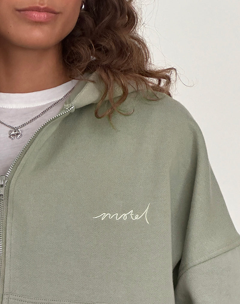 Image of Pullover mit Reißverschluss in London Fog mit elfenbeinfarbener 'MOTEL'-Stickerei
