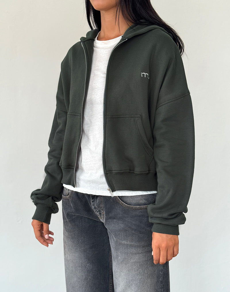 Image of Zip Through Hoodie in Beluga mit hellgrauer M-Stickerei