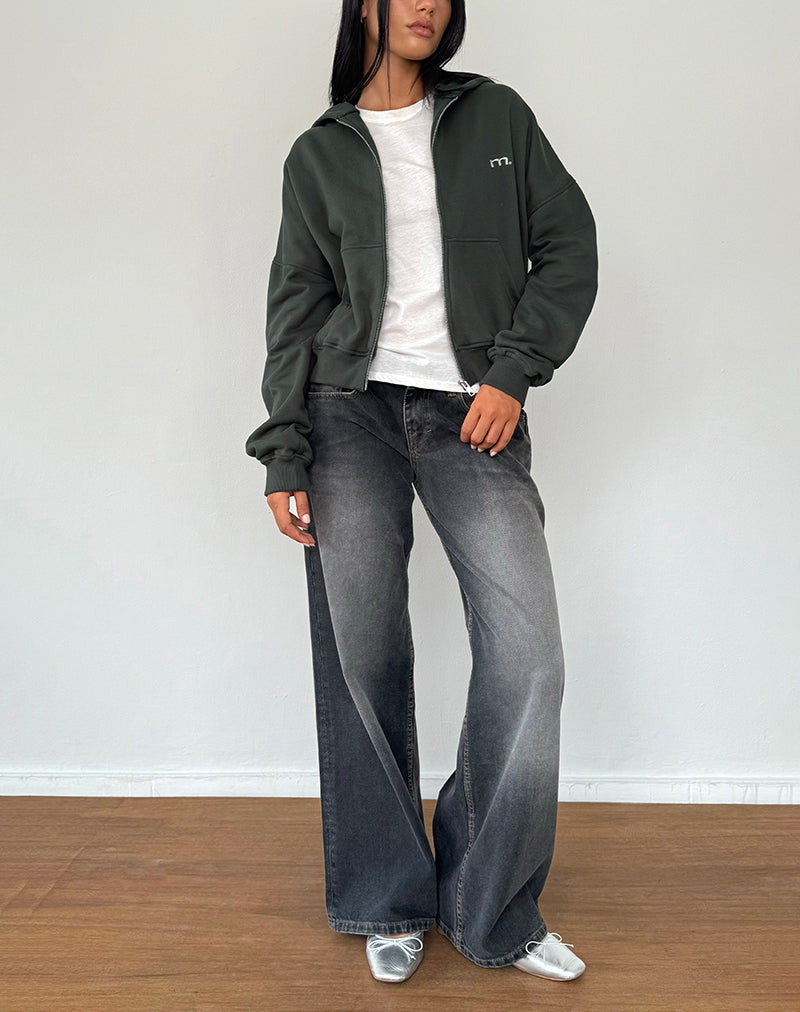 Image of Zip Through Hoodie in Beluga mit hellgrauer M-Stickerei