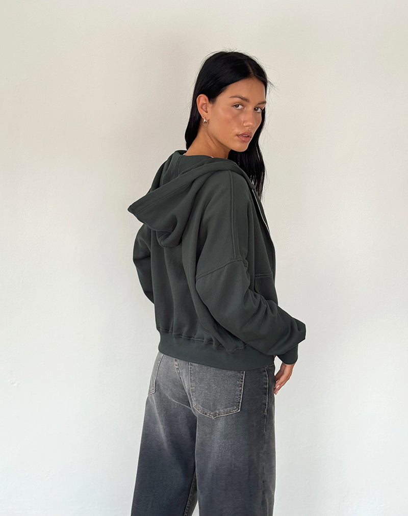 Image of Zip Through Hoodie in Beluga mit hellgrauer M-Stickerei