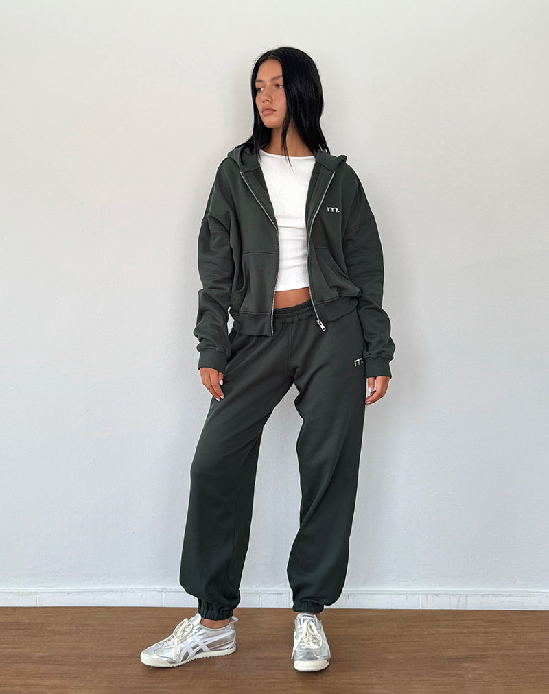 Image of Zip Through Hoodie in Beluga mit hellgrauer M-Stickerei