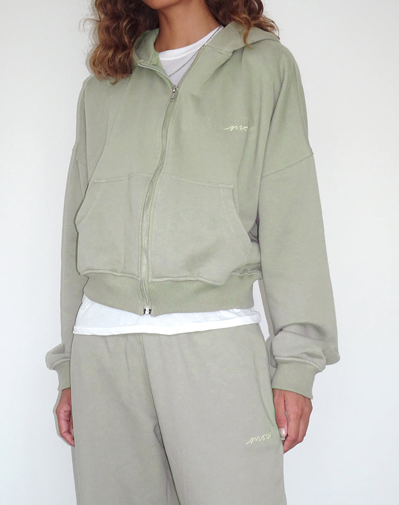 Image of Pullover mit Reißverschluss in London Fog mit elfenbeinfarbener 'MOTEL'-Stickerei