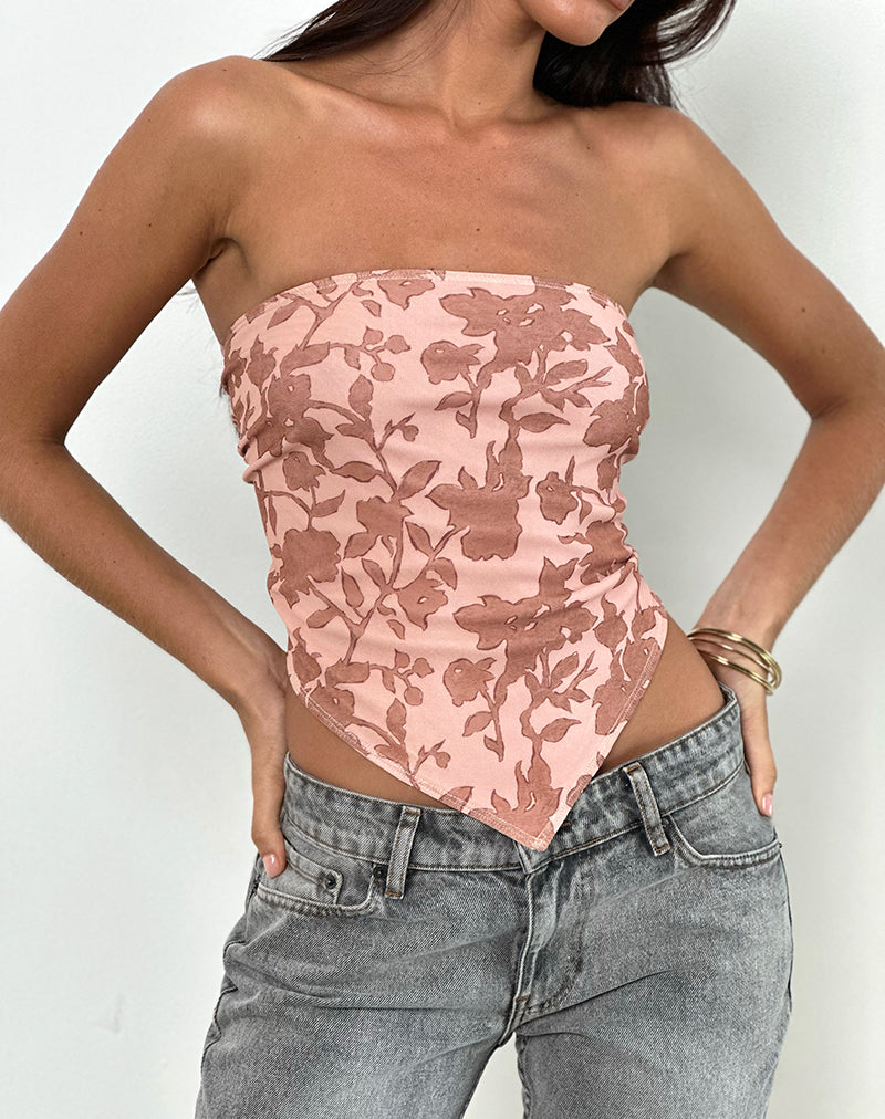 Zirika Bandeau-Top mit neutralem Blumendruck