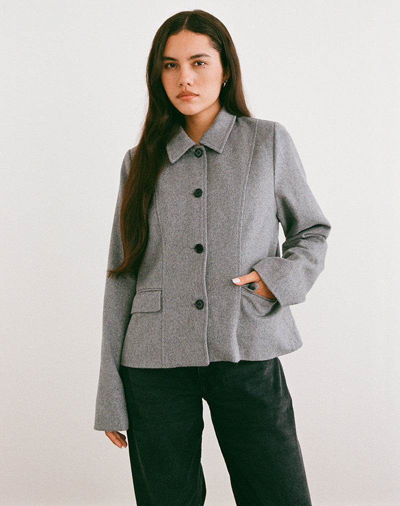 Image of Ziya Jacke mit Kragen und Knopfleiste aus Wolle Grau
