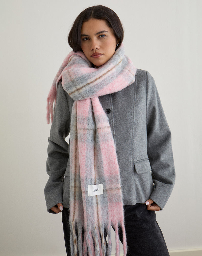 Image of Schal aus Wolle gebürstet gestrickt Pink Check