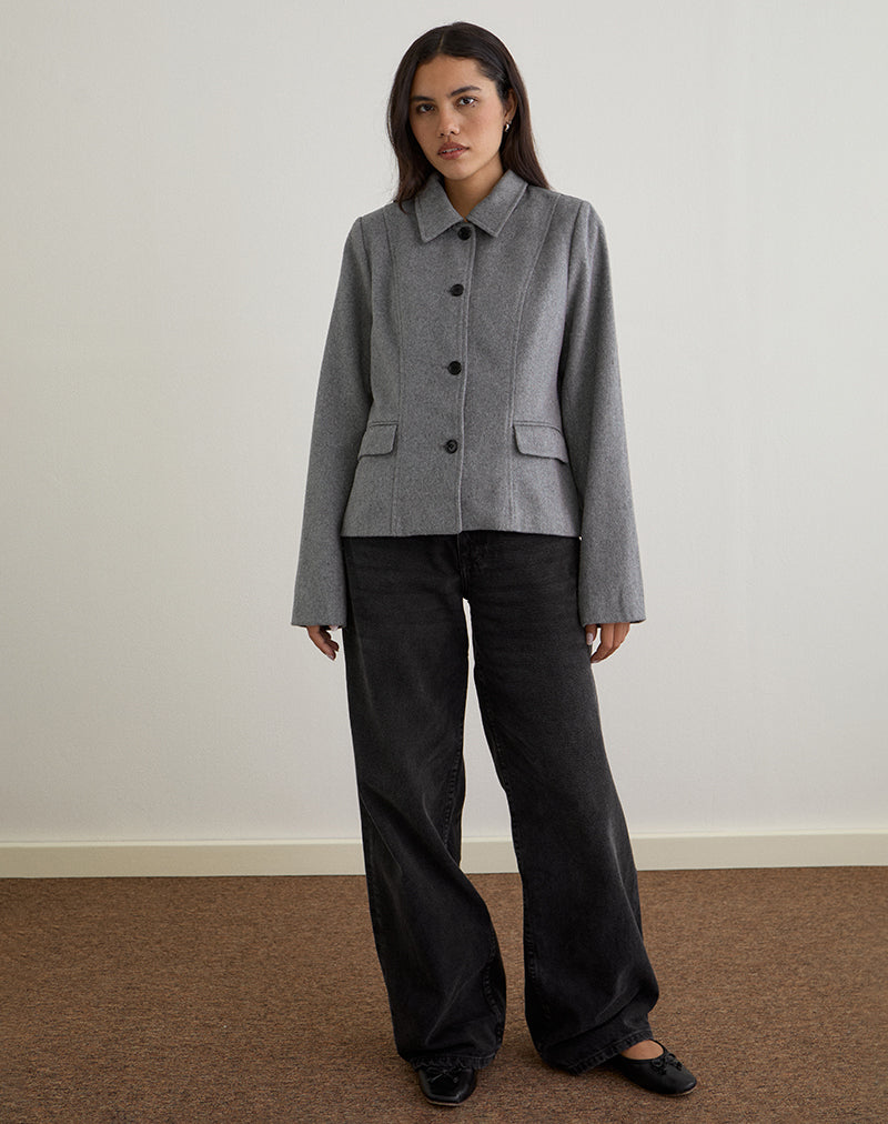 Ziya Jacke mit Kragen und Knopfleiste aus Wolle Grau