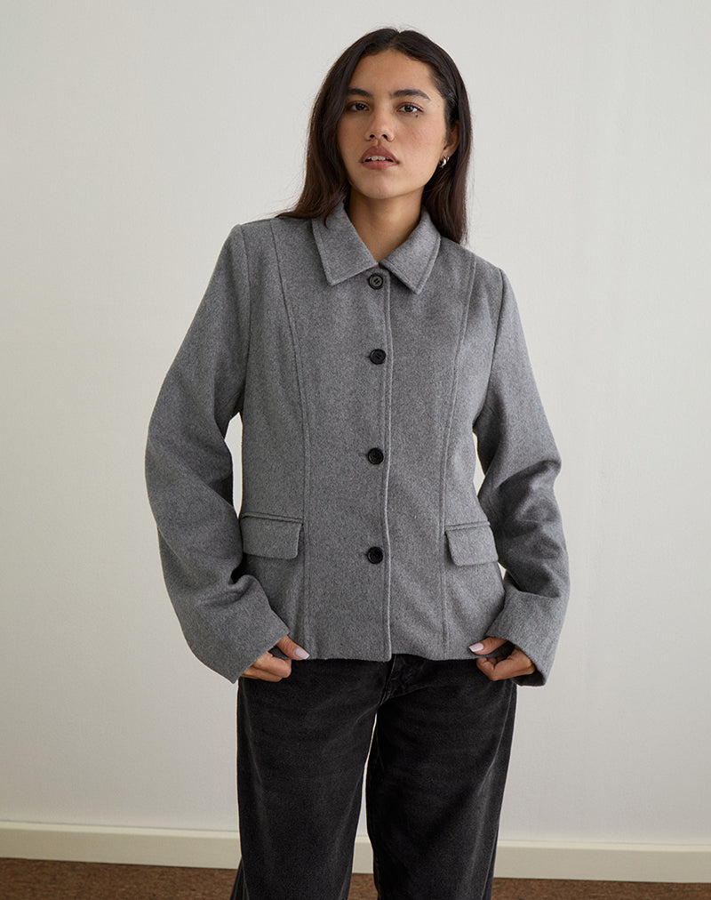 Ziya Jacke mit Kragen und Knopfleiste aus Wolle Grau