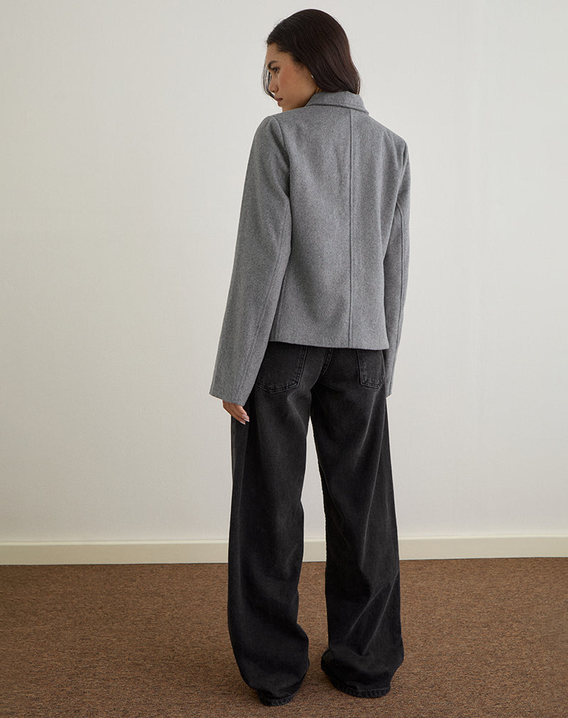 Image of Ziya Jacke mit Kragen und Knopfleiste aus Wolle Grau