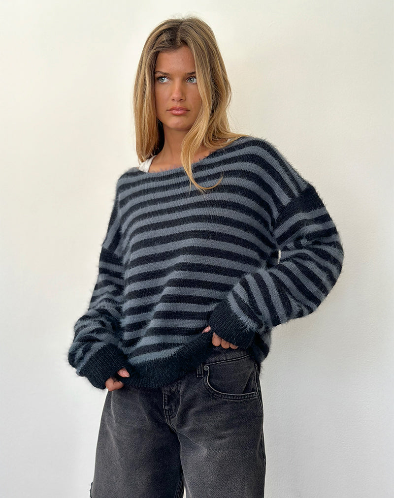 Zuleika Pullover in Holzkohle gestreift