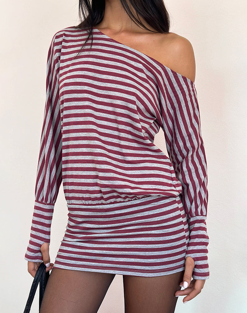 Image of Zylina Minikleid in Burgund und Grau Klassisch gestreift