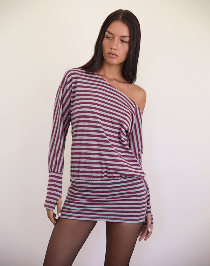 Image of Zylina Minikleid in Burgund und Grau Klassisch gestreift