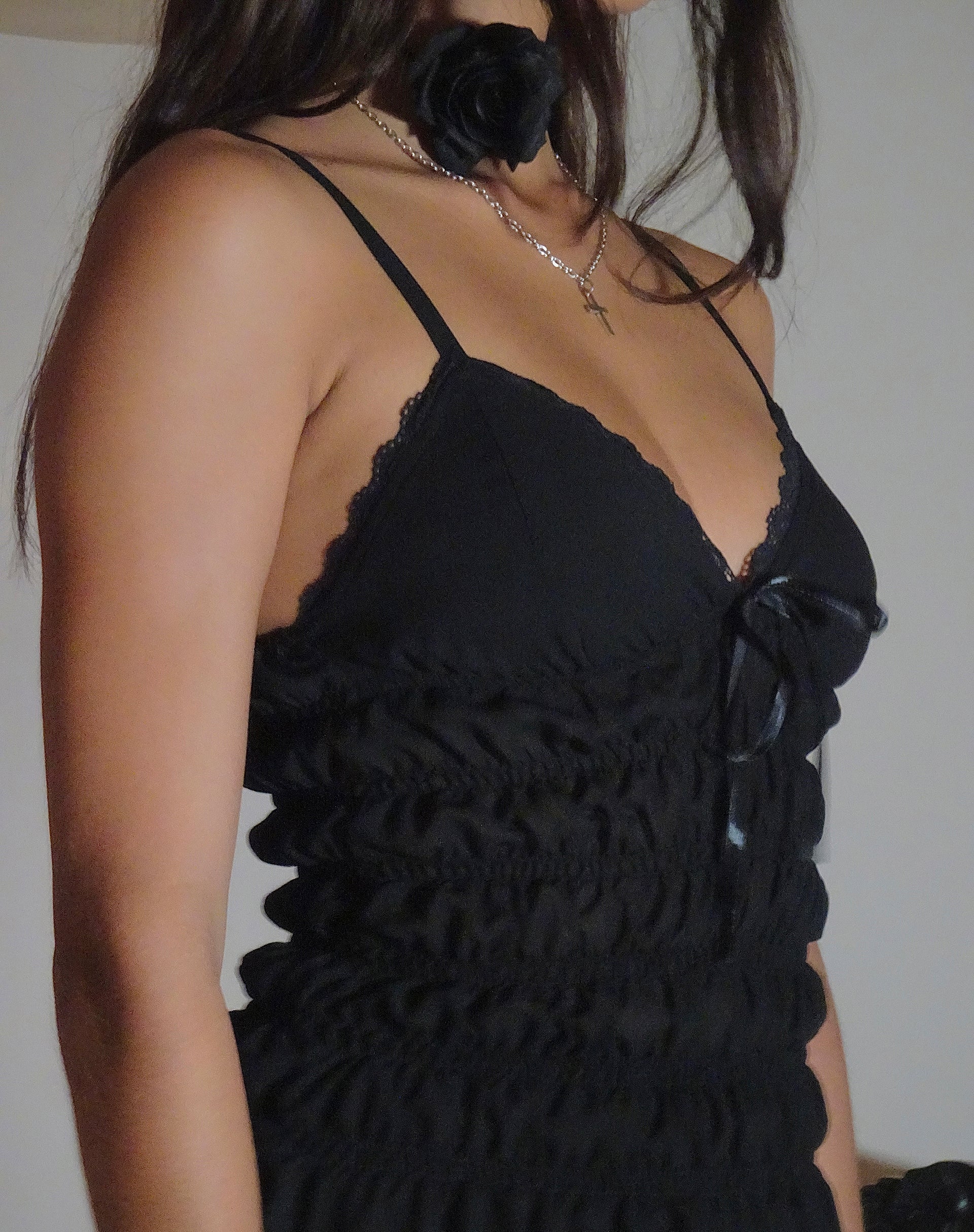 Image of Axely Gerafftes Minikleid aus Chiffon Schwarz