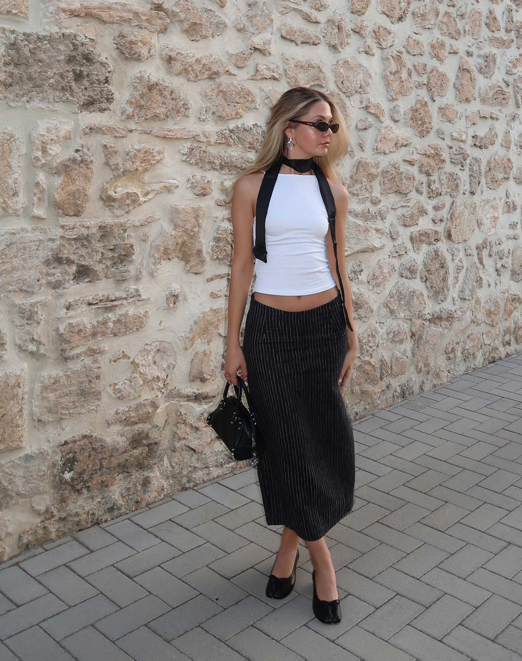 MOTEL X JACQUIE Duende Midirock in Sketchy Stripe Schwarz