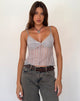 Image of Megara Riemchen-Top aus silbergrauem Spitzen-Mesh
