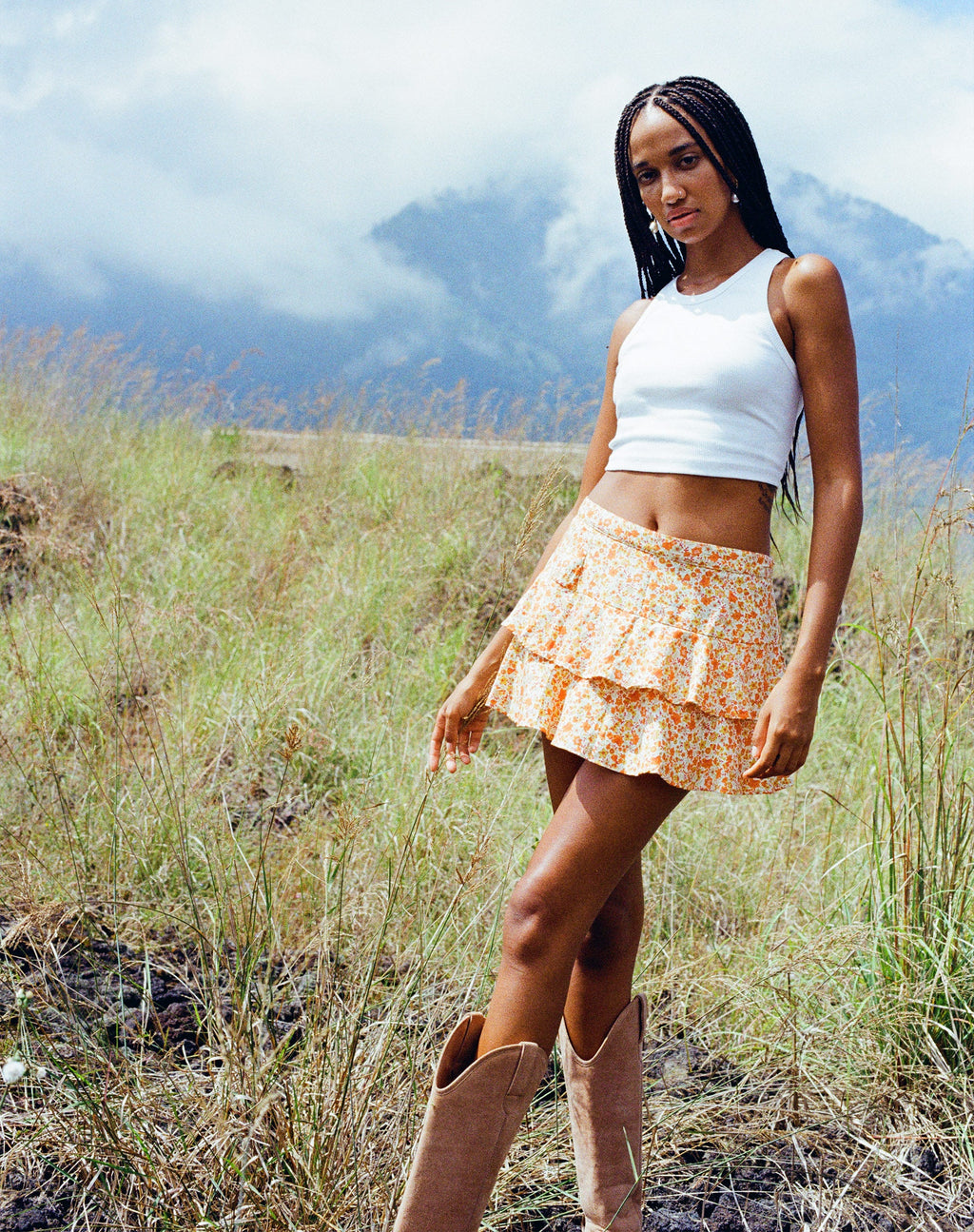 Lowisa Minirock in Ditsy Tangerine