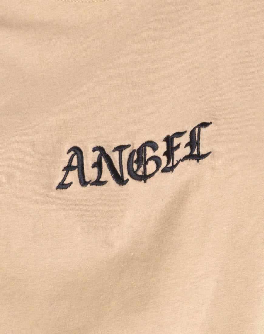 Bild von Oversize Basic Tee in Tan mit Engel-Stickerei