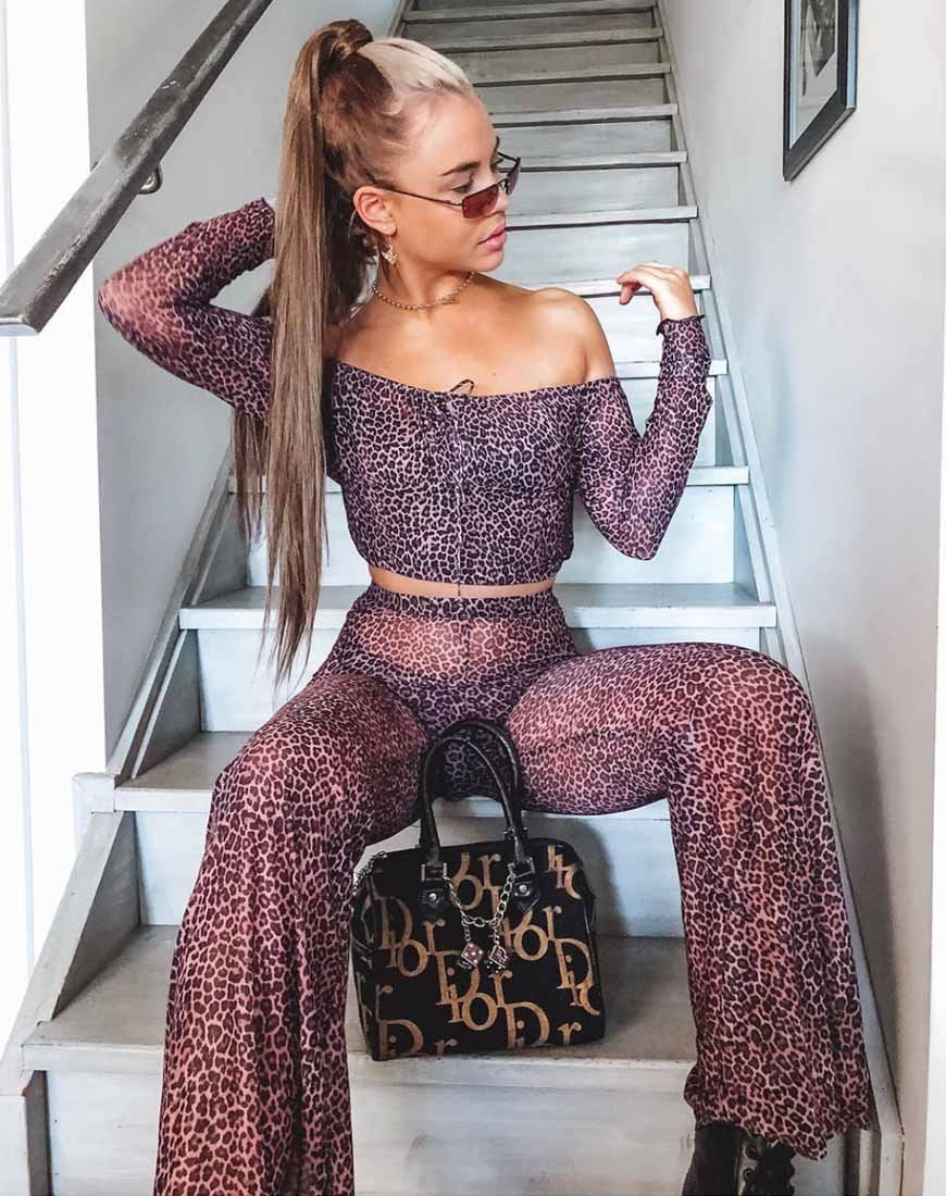Herlom Schlaghose in Rar Leopard Mesh