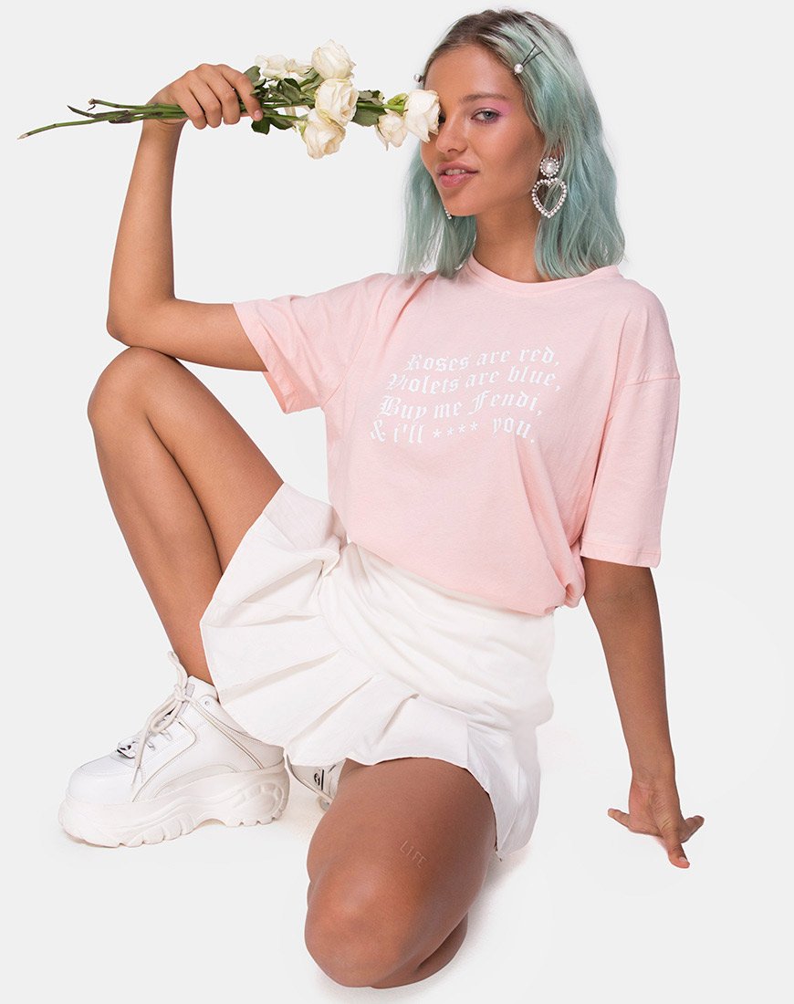 Bild von Oversize Basic Tee in Rosa mit Rosen sind rot Text X Top Girl
