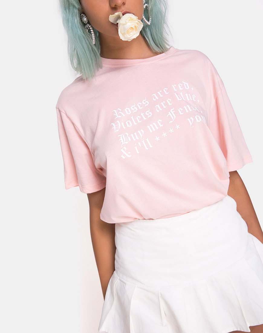 Bild von Oversize Basic Tee in Rosa mit Rosen sind rot Text X Top Girl
