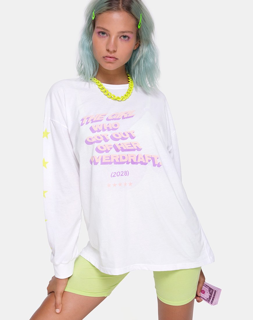 Image of Lottie Longsleeve Tee in Weiß mit Overdraft Text X Top Girl