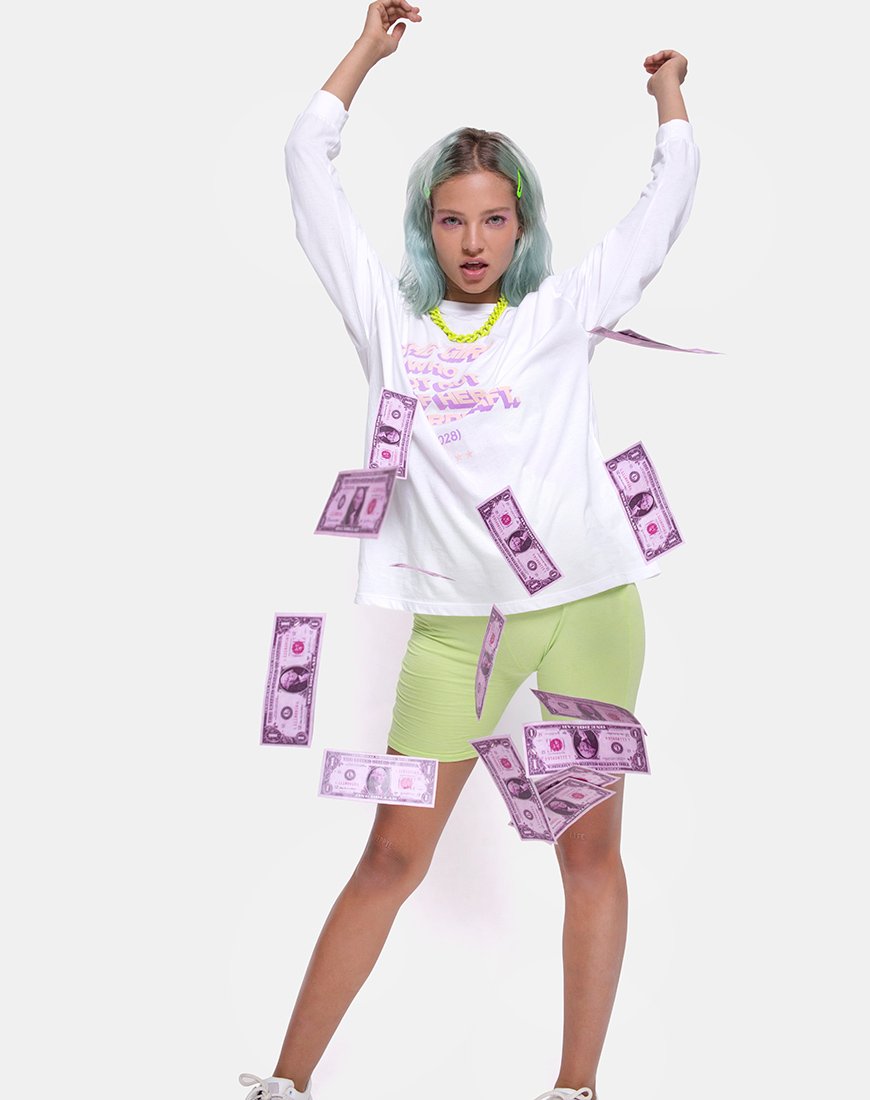 Image of Lottie Longsleeve Tee in Weiß mit Overdraft Text X Top Girl