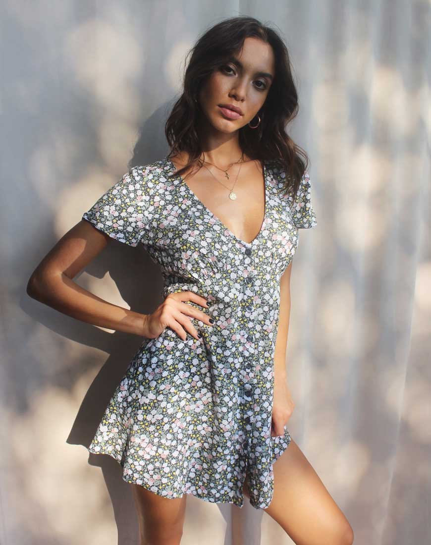 Sahara Tee-Kleid in Floral Field Olive