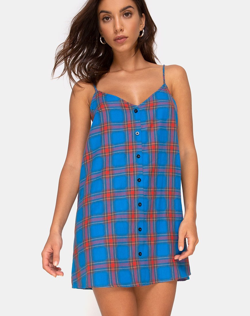 Sanna Slip Dress in Blau und Rot kariert