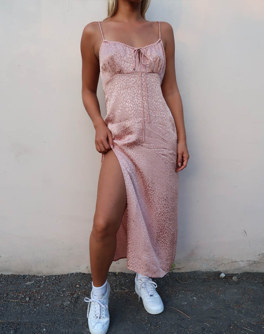 Image of Cypress Midikleid aus Satin Cheetah Dusty Pink